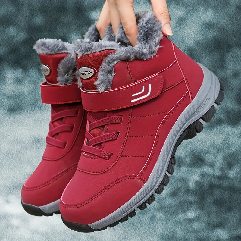 Women's Black Waterproof Non-slip Outdoor Sneakers, Winter Thermal Insulated Shoes, Women's Footwear