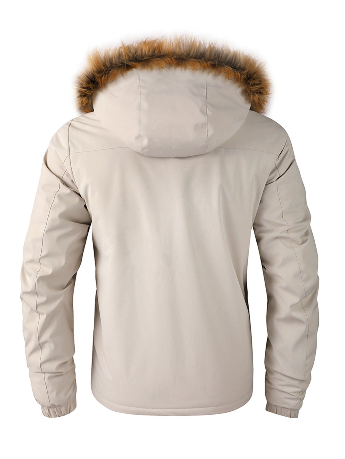 Men'S Winter Windbreaker Jacket with Lamb Fur Collar, Polyester 100% Windproof Zippered Sports Jacket, Alphabet Pattern, Regular Sleeve, Casual Outdoor Wear, H Fit, 150g/m² Fabric Weight