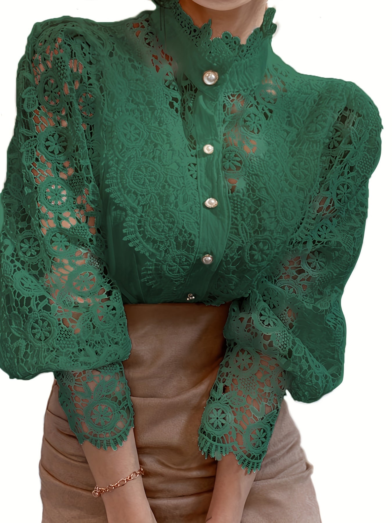 Women's Victorian Shirt - Elegant Blouse with Lace Sleeve cuffs, Vintage Button-Up Blouse for Wedding, Office, Party - Non-Stretch Formal Top (Hand Wash/Dry Clean) - Elegant Ladies Blouse, Wedding Guest Attire, Classic Collar