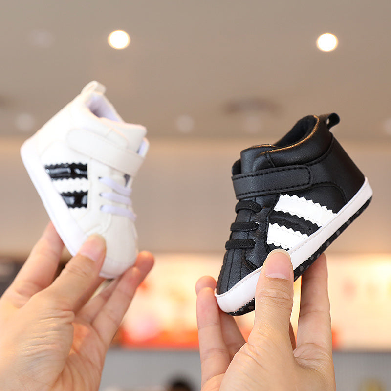 Infant & Newborn Boys' & Girls' Soft Sole Anti-Slip Sneakers - Breathable with Black Striped Design, Adjustable Buckle Closure, All-Season Casual Shoes for Toddlers, Baby Shoes, Toddler Footwear, Stylish Toddler Footwear, Com