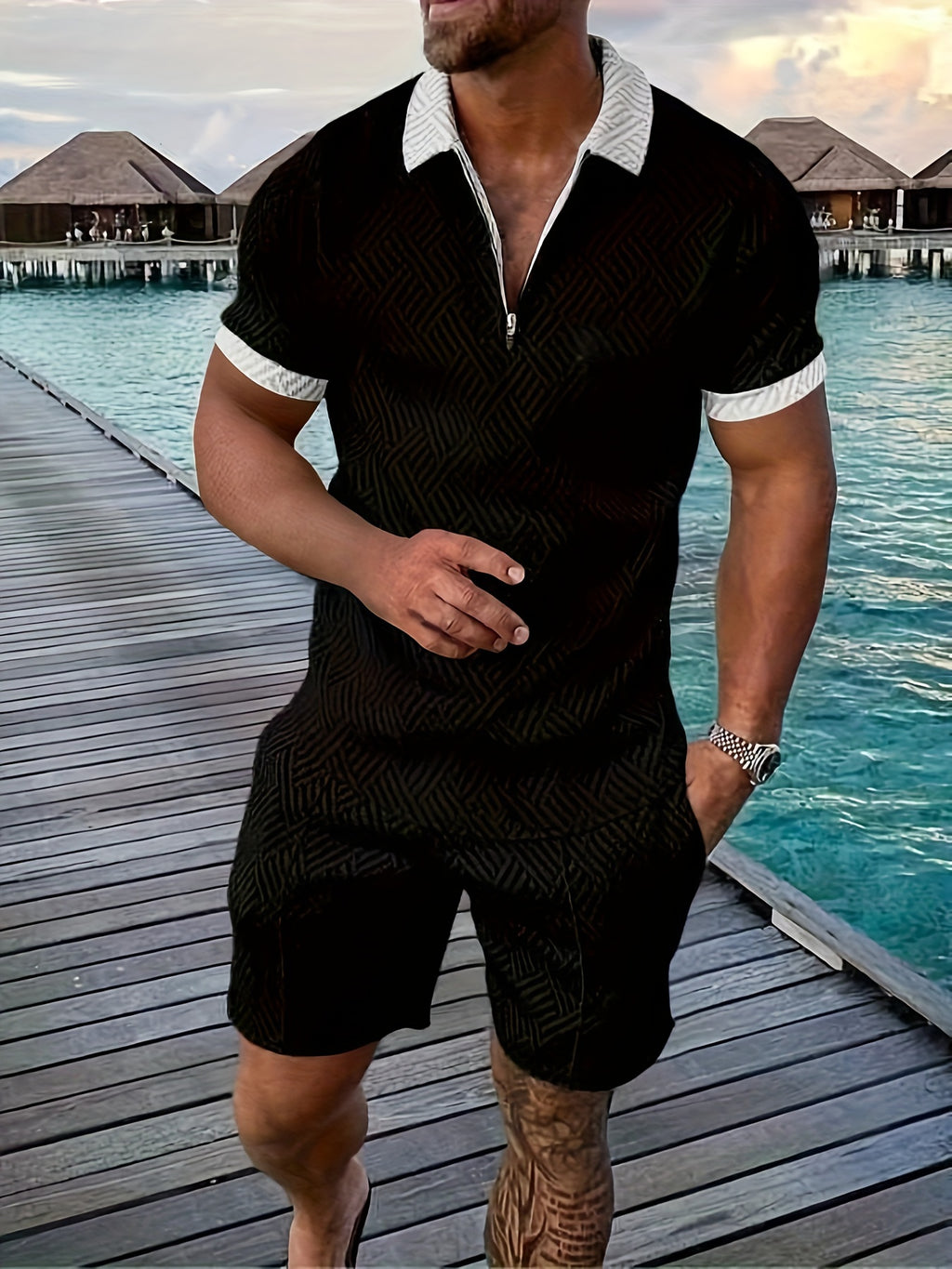 Men's T-shirt short sleeve + shorts casual sports suit blue
