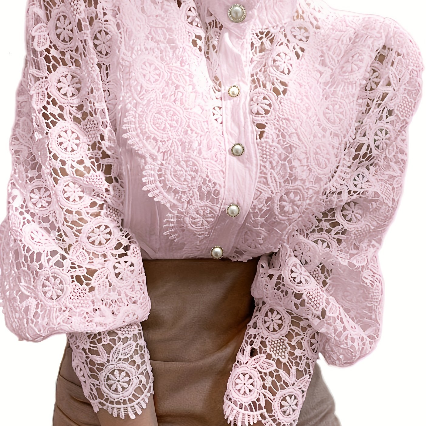Women's Victorian Shirt - Elegant Blouse with Lace Sleeve cuffs, Vintage Button-Up Blouse for Wedding, Office, Party - Non-Stretch Formal Top (Hand Wash/Dry Clean) - Elegant Ladies Blouse, Wedding Guest Attire, Classic Collar