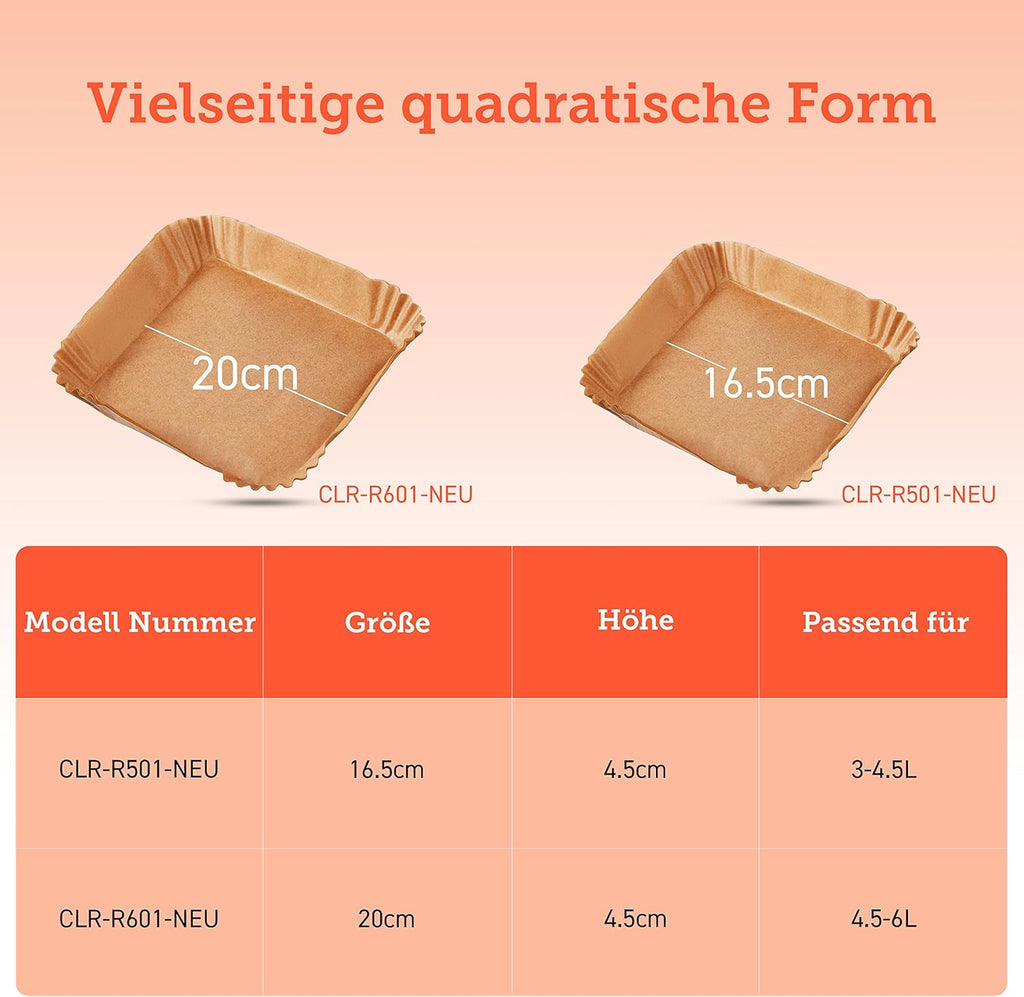 Cosori Backpapier Für Heißluftfritteuse XXL 4-7,3 L, 100 Stück 20 Cm, Ungebleichtes Airfryer Zubehör, Antihaftbeschichtete Einwegschalen, Pergamentpapier, Kompatibel Mit Gängigen Heißluftfritteusen