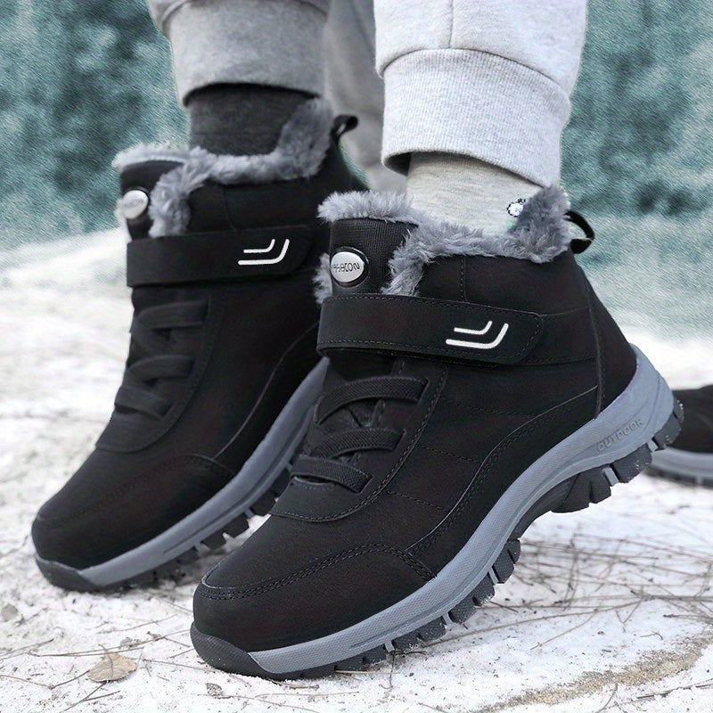Women's Black Waterproof Non-slip Outdoor Sneakers, Winter Thermal Insulated Shoes, Women's Footwear