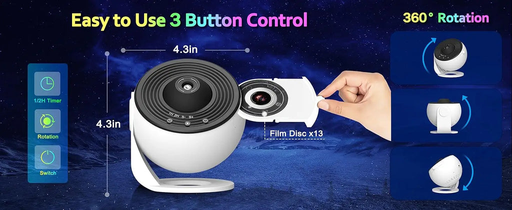 Galaxy-Projektor für Schlafzimmer, 13 Filmscheiben, HD-Bild, Sternprojektor, Nachtlicht 360 °   Rotierender Planetariumsprojektor für Kinder