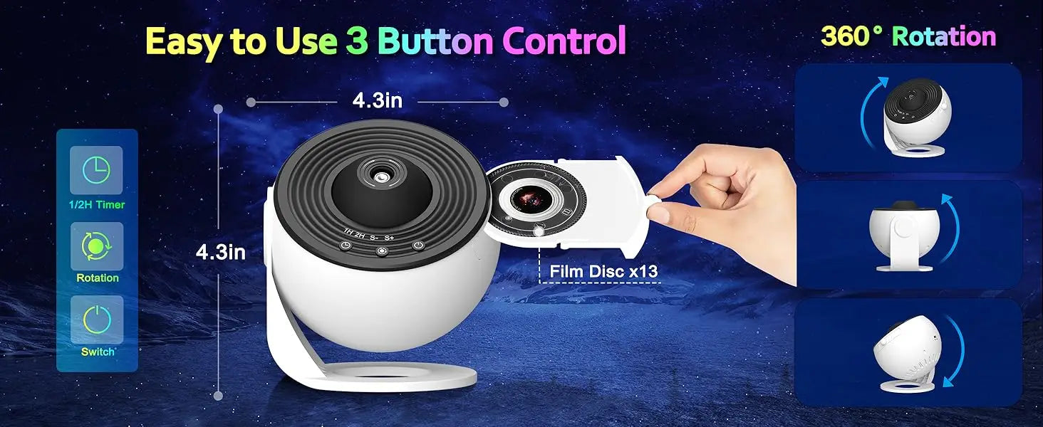 Galaxy-Projektor für Schlafzimmer, 13 Filmscheiben, HD-Bild, Sternprojektor, Nachtlicht 360 °   Rotierender Planetariumsprojektor für Kinder