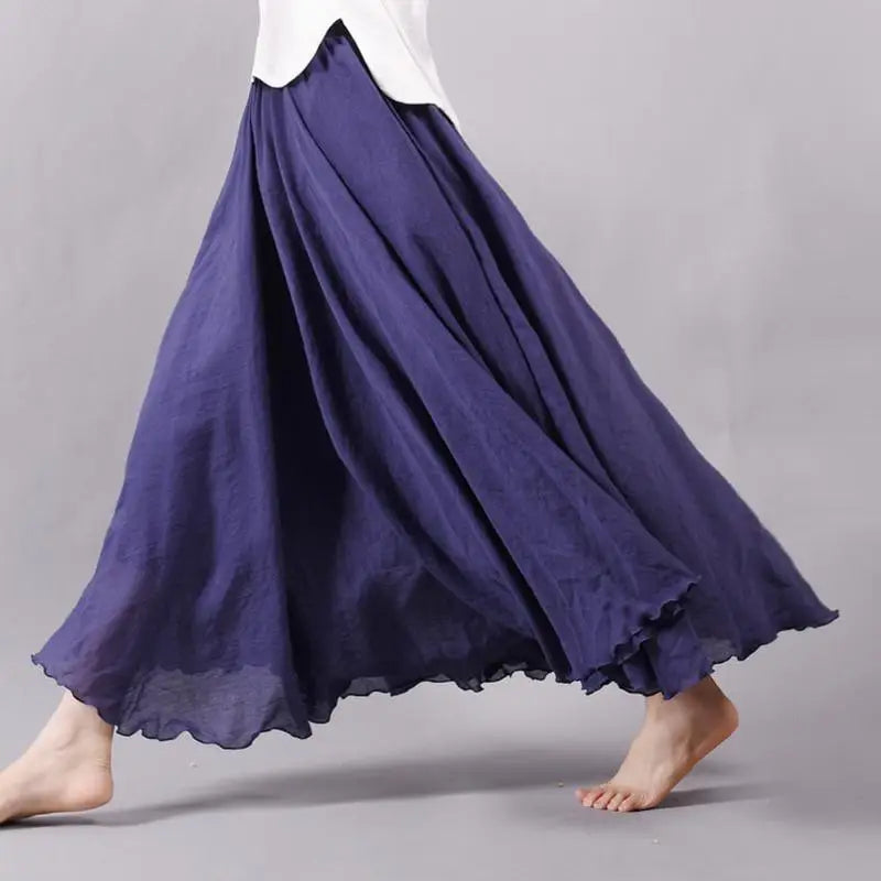 Frauen Elegante Hohe Taille Leinen Maxi Rock 2023 Sommer Damen Casual Elastische Taille 2 Schichten Röcke saia feminina 20 Farben SK53