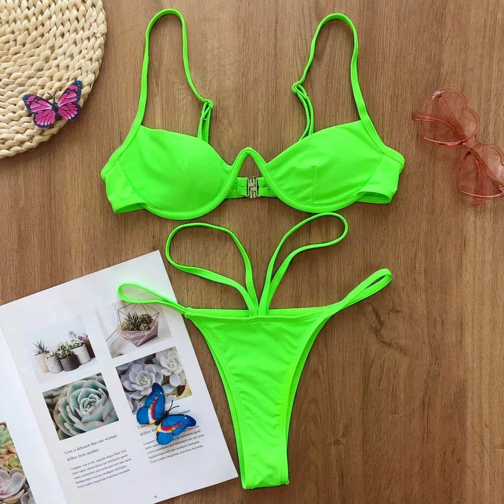 Ausgehöhltes rotes sexy Bikini-Set für Damen, String-Badeanzug, Push-Up-Bademode, 2025, gebundener Tanga, brasilianischer Bikini-Badeanzug, Badebekleidung