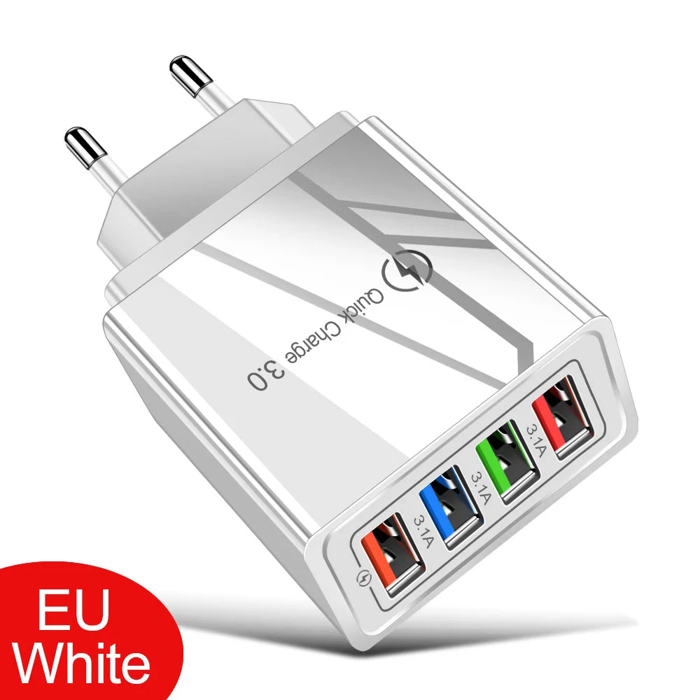3A USB Ladegerät 4 Port USB Quick Charge 3,0 EU UNS Stecker Handy Ladegerät Wand Adapter Tragbare Schnelle Lade für iPhone 16 Pro