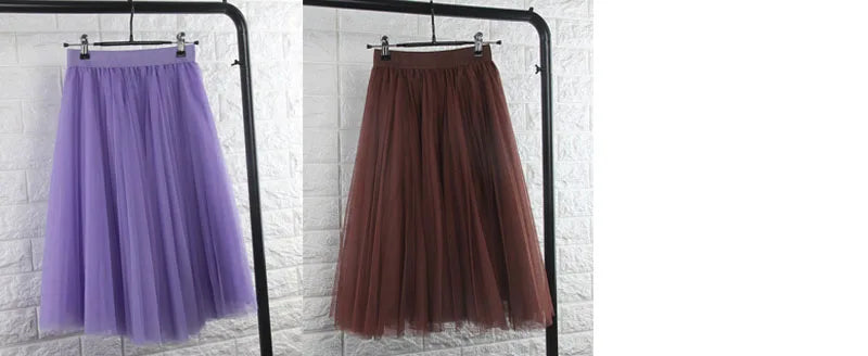 TingYiLi 4-lagiger Tüllrock für Damen, Schwarz, Grau, Weiß, Tüllrock für Erwachsene, elastisch, hohe Taille, plissierter Midirock