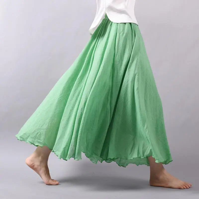 Frauen Elegante Hohe Taille Leinen Maxi Rock 2023 Sommer Damen Casual Elastische Taille 2 Schichten Röcke saia feminina 20 Farben SK53