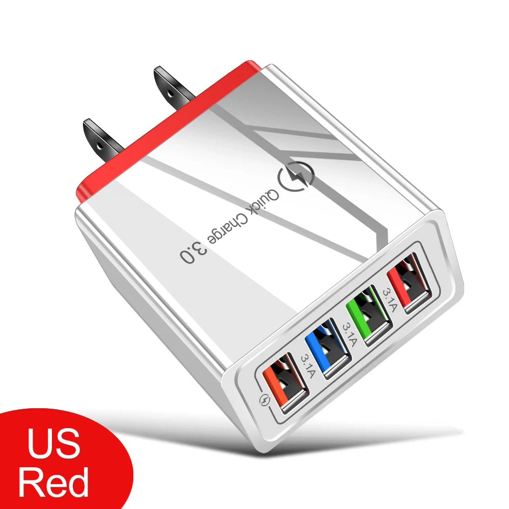 3A USB Ladegerät 4 Port USB Quick Charge 3,0 EU UNS Stecker Handy Ladegerät Wand Adapter Tragbare Schnelle Lade für iPhone 16 Pro