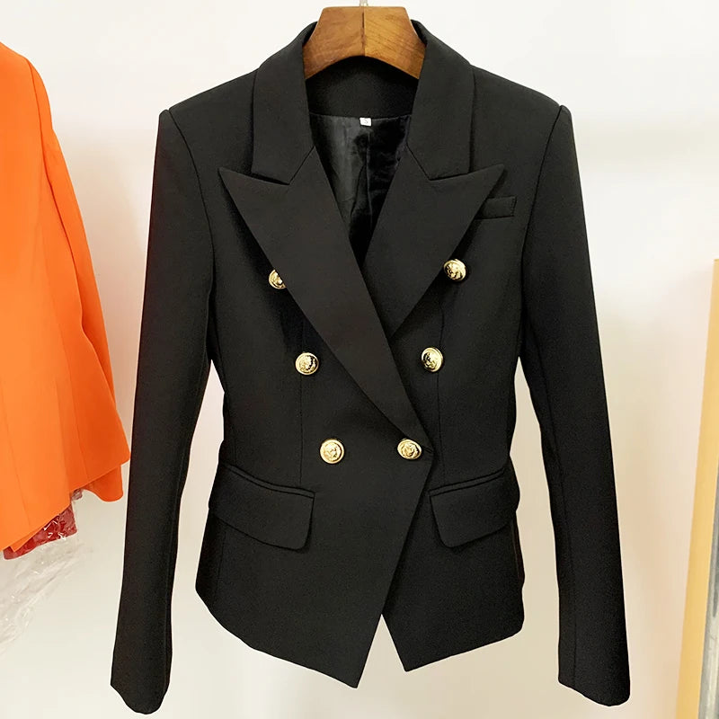 HÖCHSTE QUALITÄT Neue Mode 2026 Designer-Jacke Damen Klassischer Doppelreihiger Blazer mit Metall-Löwenknöpfen Größe S-5XL