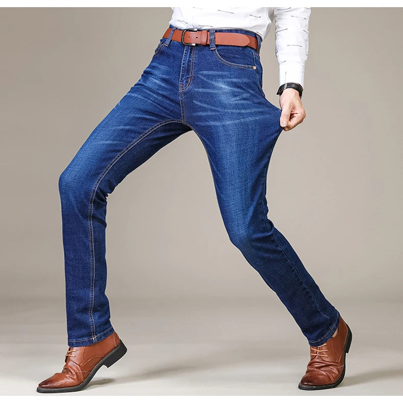 Herrenmode Business Jeans Klassischer Stil Casual Stretch Slim Jean Hosen Männliche Marke Denim Hosen Schwarz Blau