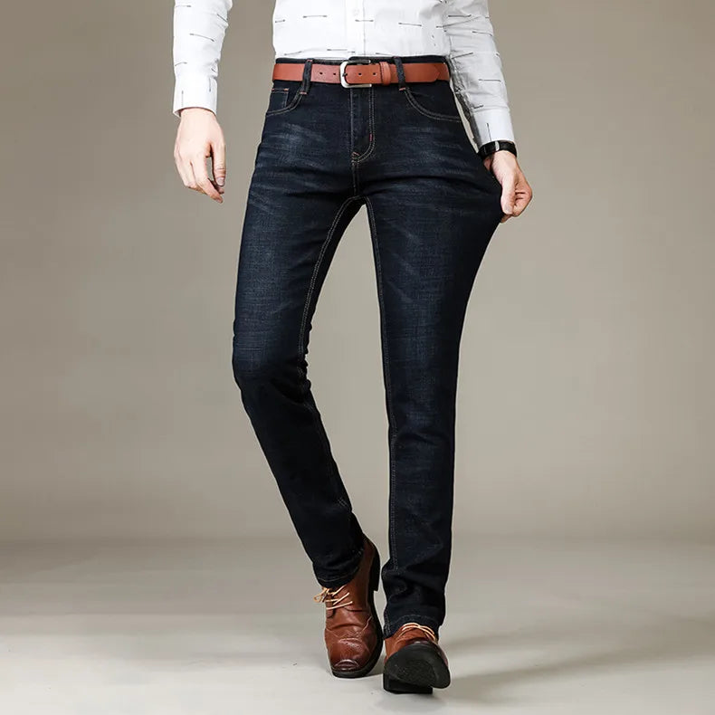 Herrenmode Business Jeans Klassischer Stil Casual Stretch Slim Jean Hosen Männliche Marke Denim Hosen Schwarz Blau