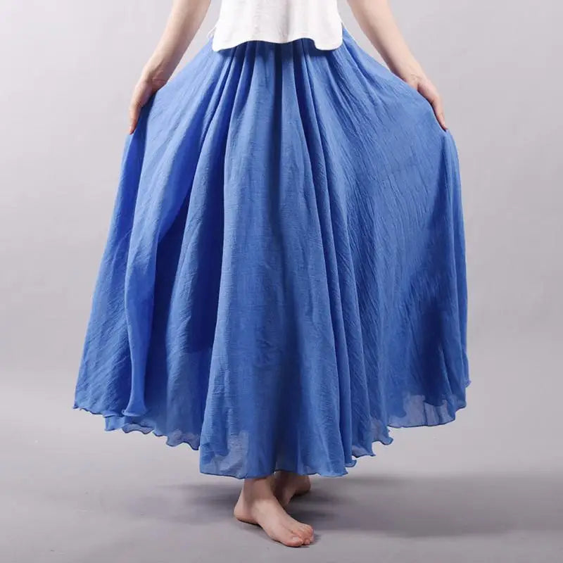 Frauen Elegante Hohe Taille Leinen Maxi Rock 2023 Sommer Damen Casual Elastische Taille 2 Schichten Röcke saia feminina 20 Farben SK53