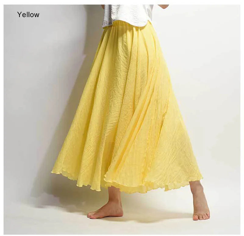 Frauen Elegante Hohe Taille Leinen Maxi Rock 2023 Sommer Damen Casual Elastische Taille 2 Schichten Röcke saia feminina 20 Farben SK53