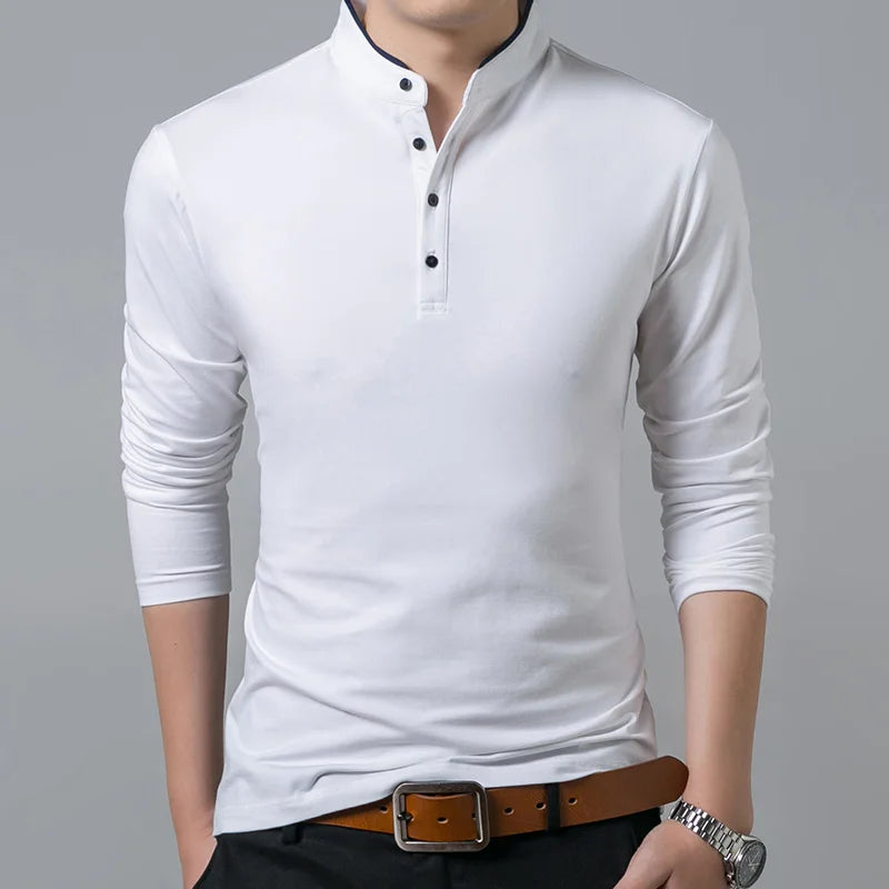 Heißer Verkauf 2026 Frühling Herren T-shirt Langarm Stehen Grund Solide Bluse T Shirt Top Casual Baumwolle T-shirt Männer Unterhemd