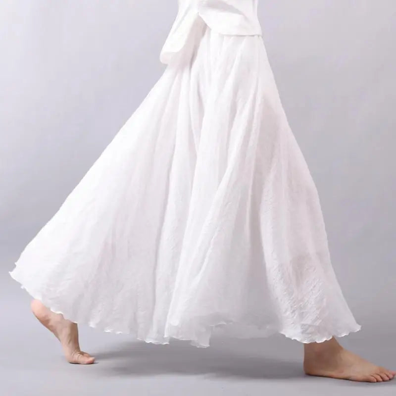 Frauen Elegante Hohe Taille Leinen Maxi Rock 2023 Sommer Damen Casual Elastische Taille 2 Schichten Röcke saia feminina 20 Farben SK53