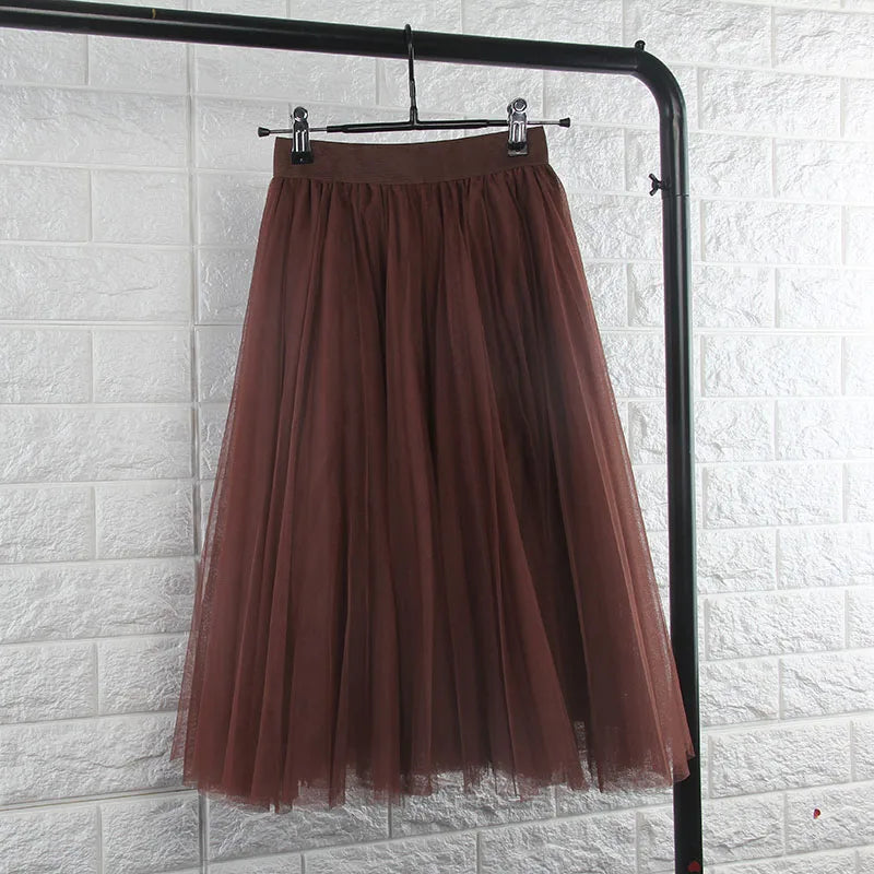 TingYiLi 4-lagiger Tüllrock für Damen, Schwarz, Grau, Weiß, Tüllrock für Erwachsene, elastisch, hohe Taille, plissierter Midirock