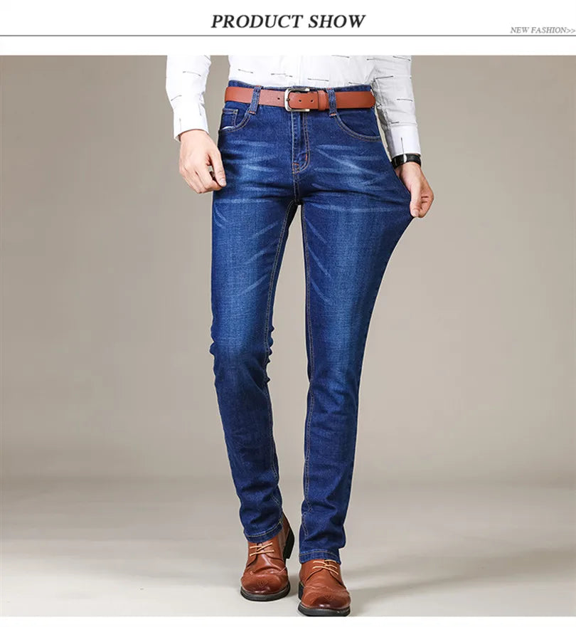 Herrenmode Business Jeans Klassischer Stil Casual Stretch Slim Jean Hosen Männliche Marke Denim Hosen Schwarz Blau