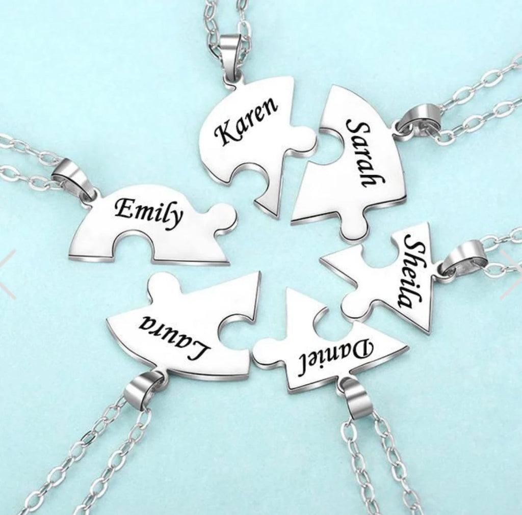 MaiLun Benutzerdefinierte Namen Puzzled Heart Anhänger Halskette Gravierte Namen Puzzled Hearts Anhänger - Senden Sie Namen über Chat