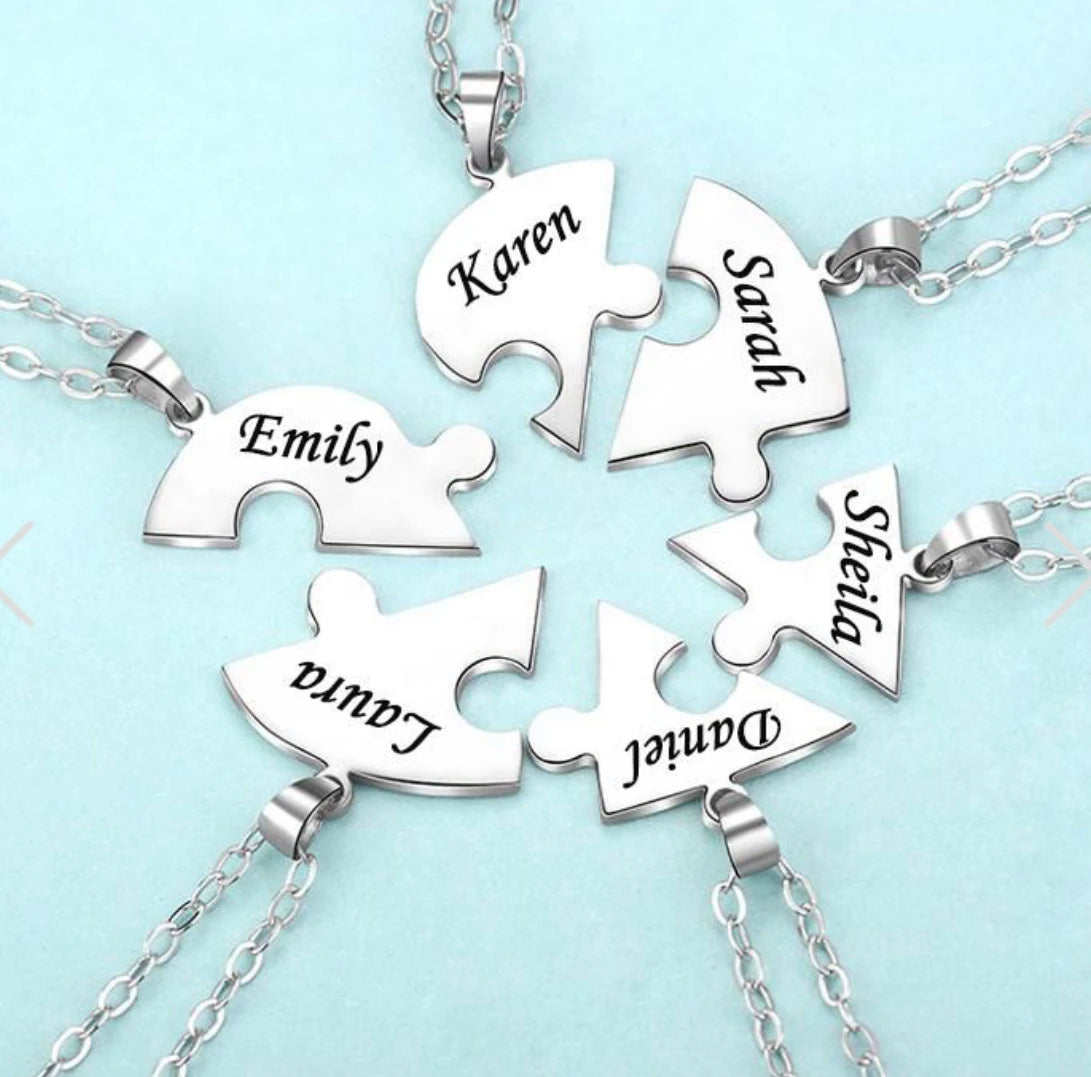 MaiLun Benutzerdefinierte Namen Puzzled Heart Anhänger Halskette Gravierte Namen Puzzled Hearts Anhänger - Senden Sie Namen über Chat