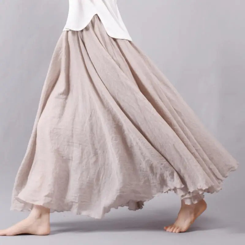 Frauen Elegante Hohe Taille Leinen Maxi Rock 2023 Sommer Damen Casual Elastische Taille 2 Schichten Röcke saia feminina 20 Farben SK53