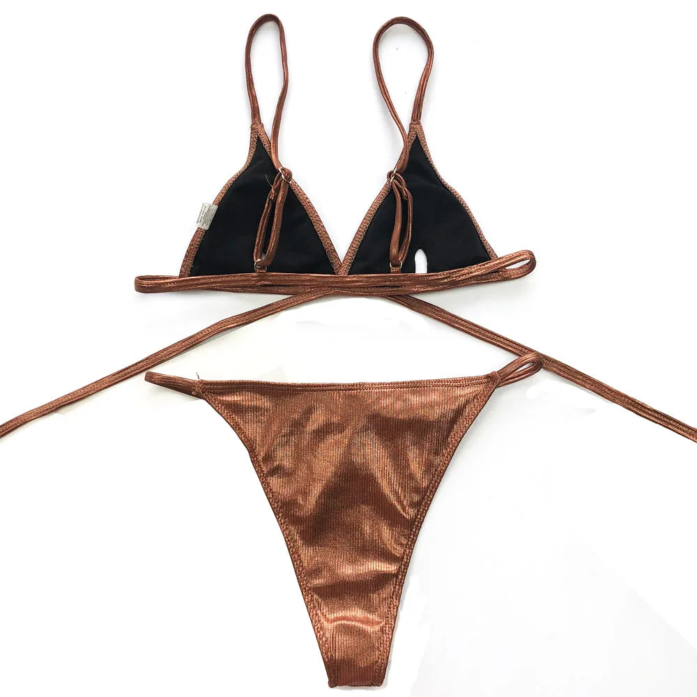 Ausgehöhltes rotes sexy Bikini-Set für Damen, String-Badeanzug, Push-Up-Bademode, 2025, gebundener Tanga, brasilianischer Bikini-Badeanzug, Badebekleidung