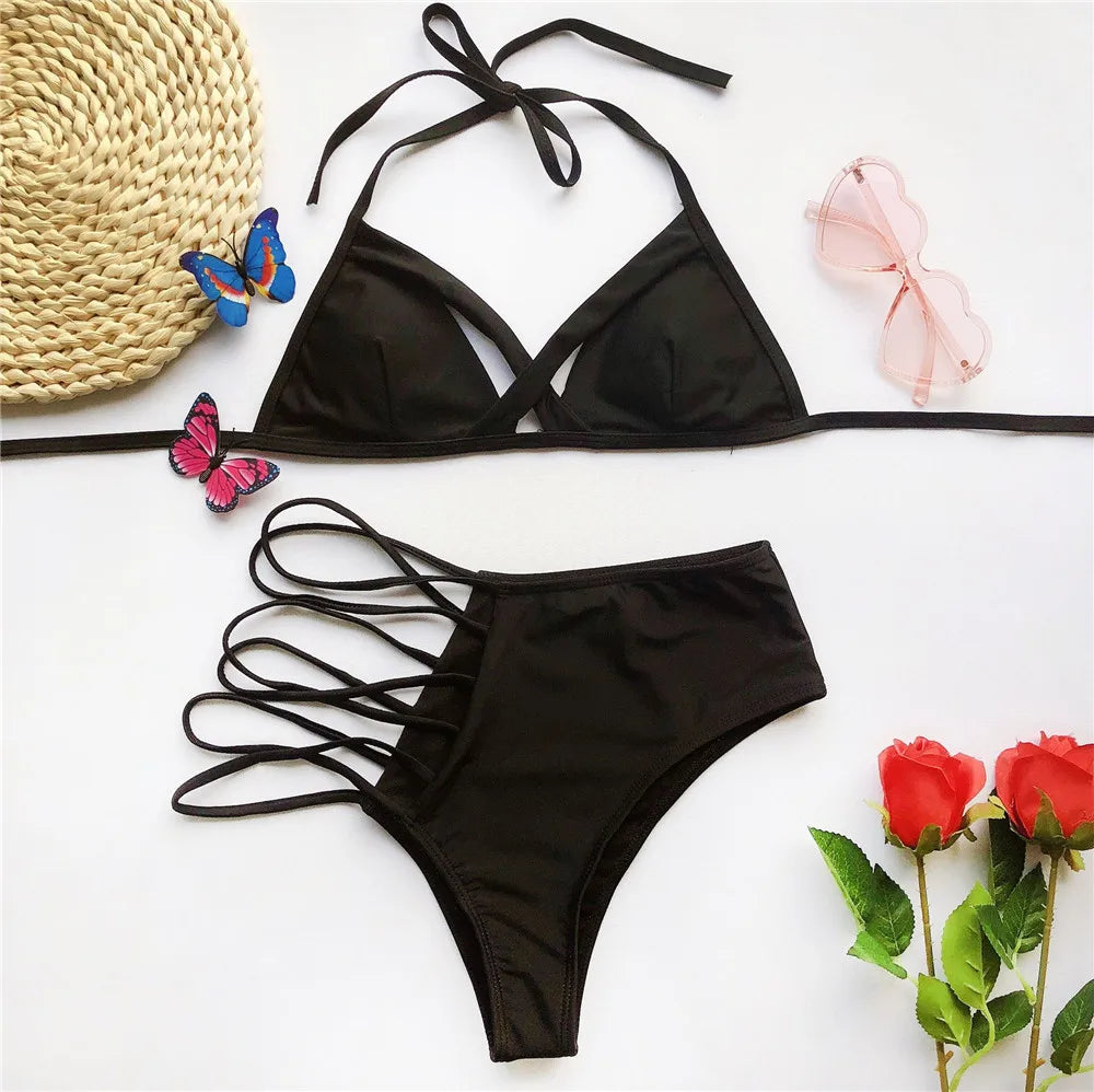 Ausgehöhltes rotes sexy Bikini-Set für Damen, String-Badeanzug, Push-Up-Bademode, 2025, gebundener Tanga, brasilianischer Bikini-Badeanzug, Badebekleidung