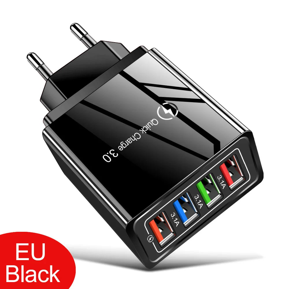 3A USB Ladegerät 4 Port USB Quick Charge 3,0 EU UNS Stecker Handy Ladegerät Wand Adapter Tragbare Schnelle Lade für iPhone 16 Pro