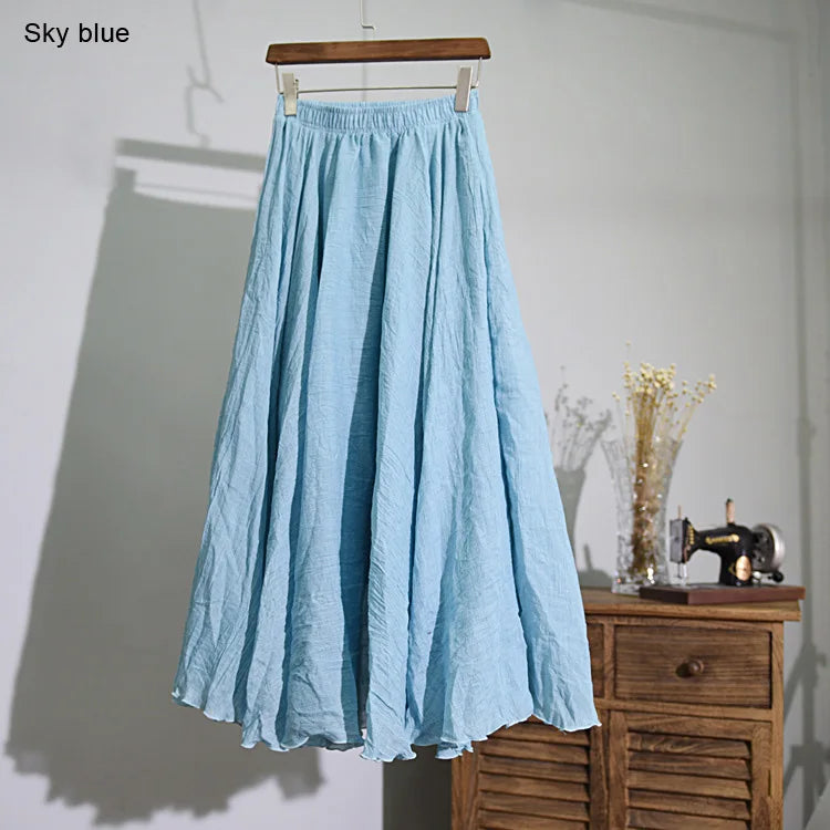 Frauen Elegante Hohe Taille Leinen Maxi Rock 2023 Sommer Damen Casual Elastische Taille 2 Schichten Röcke saia feminina 20 Farben SK53
