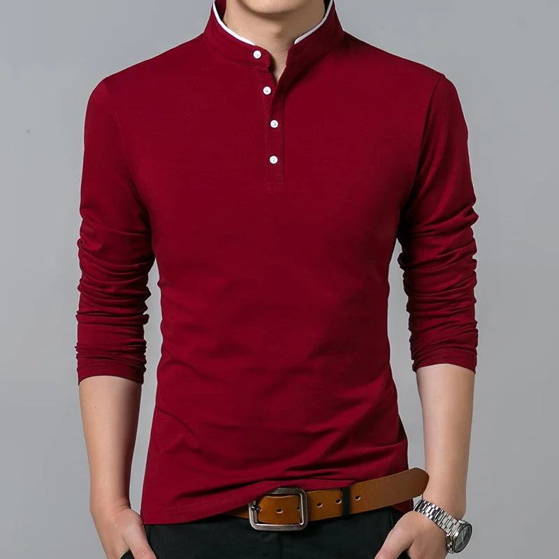 Heißer Verkauf 2026 Frühling Herren T-shirt Langarm Stehen Grund Solide Bluse T Shirt Top Casual Baumwolle T-shirt Männer Unterhemd
