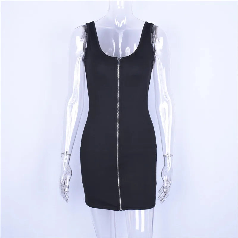 Hugcitar ärmellose V-Ausschnitt Reiß verschluss rücken frei sexy Bodycon Mini kleid 2019 Sommer Frauen Mode schwarz Party kleidung