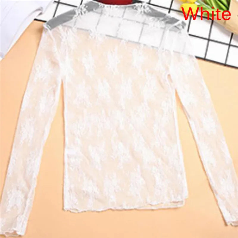 Sexy Mesh Tops Harajuku Sehen Durch T Hemd Aushöhlen Transparent Langarm Unterhemd Basis Netto Tops Club Herz Stern