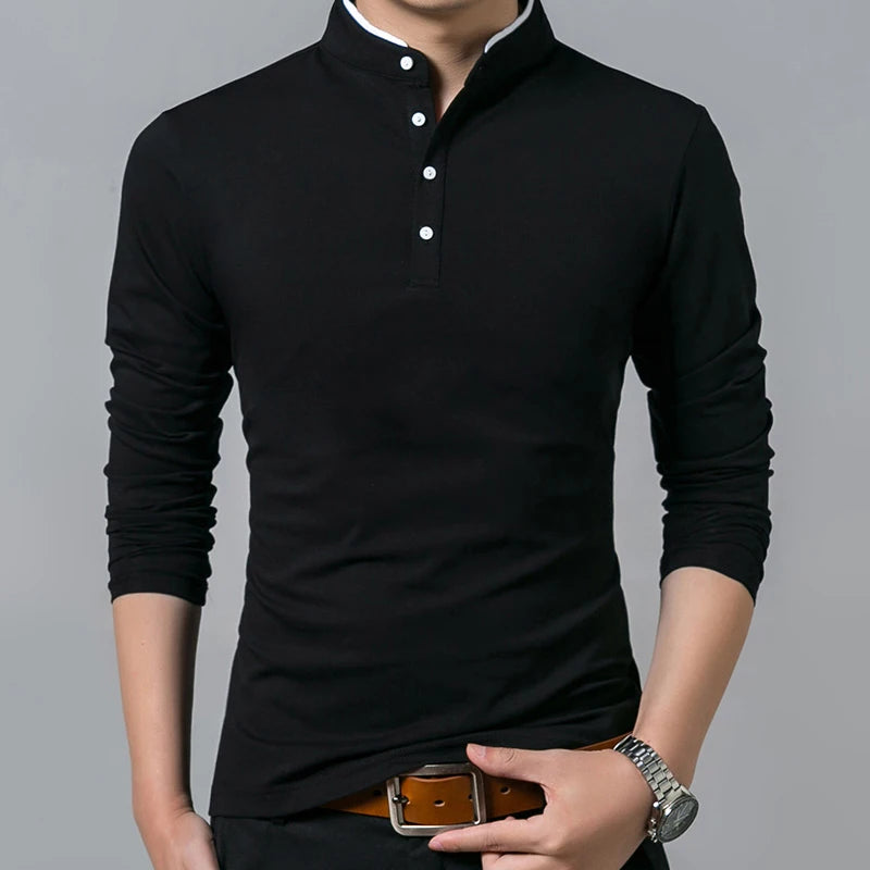 Heißer Verkauf 2026 Frühling Herren T-shirt Langarm Stehen Grund Solide Bluse T Shirt Top Casual Baumwolle T-shirt Männer Unterhemd