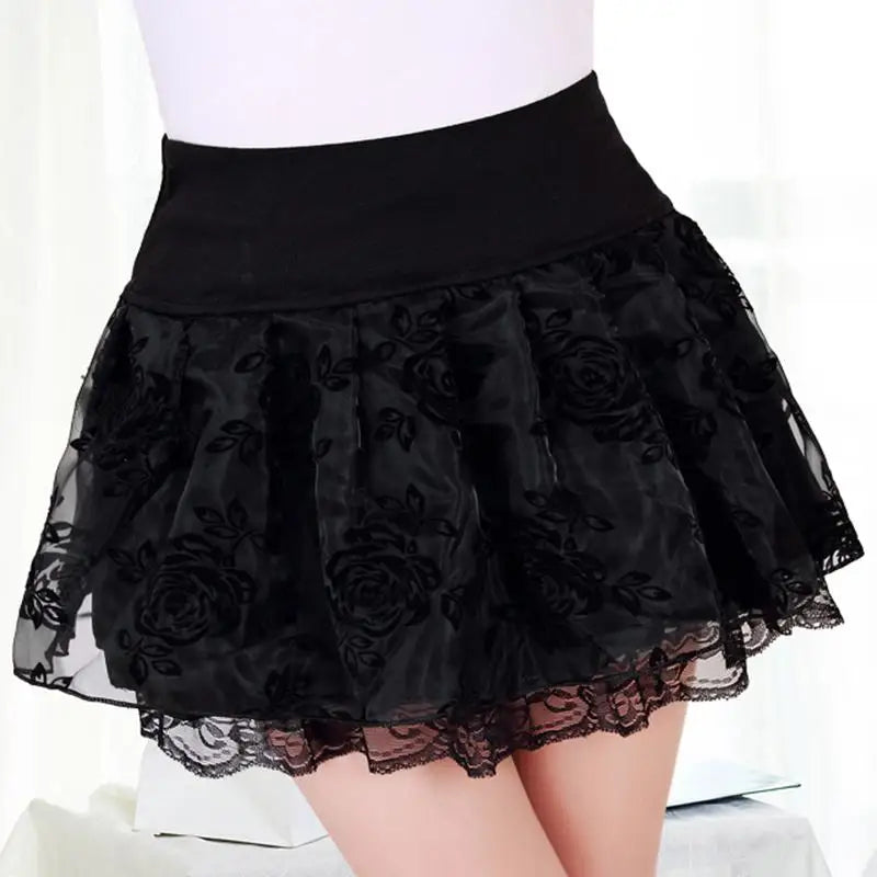 Zuolunouba Sommer Schlank Adrette Rock Frauen Blume Bogen Mini Tutu Stil Elastizität Spitze Röcke Shorts Dame Hohe Taille Student