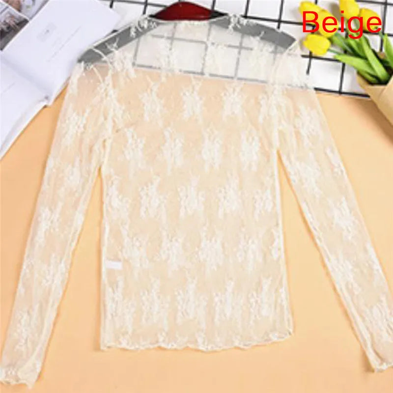 Sexy Mesh Tops Harajuku Sehen Durch T Hemd Aushöhlen Transparent Langarm Unterhemd Basis Netto Tops Club Herz Stern