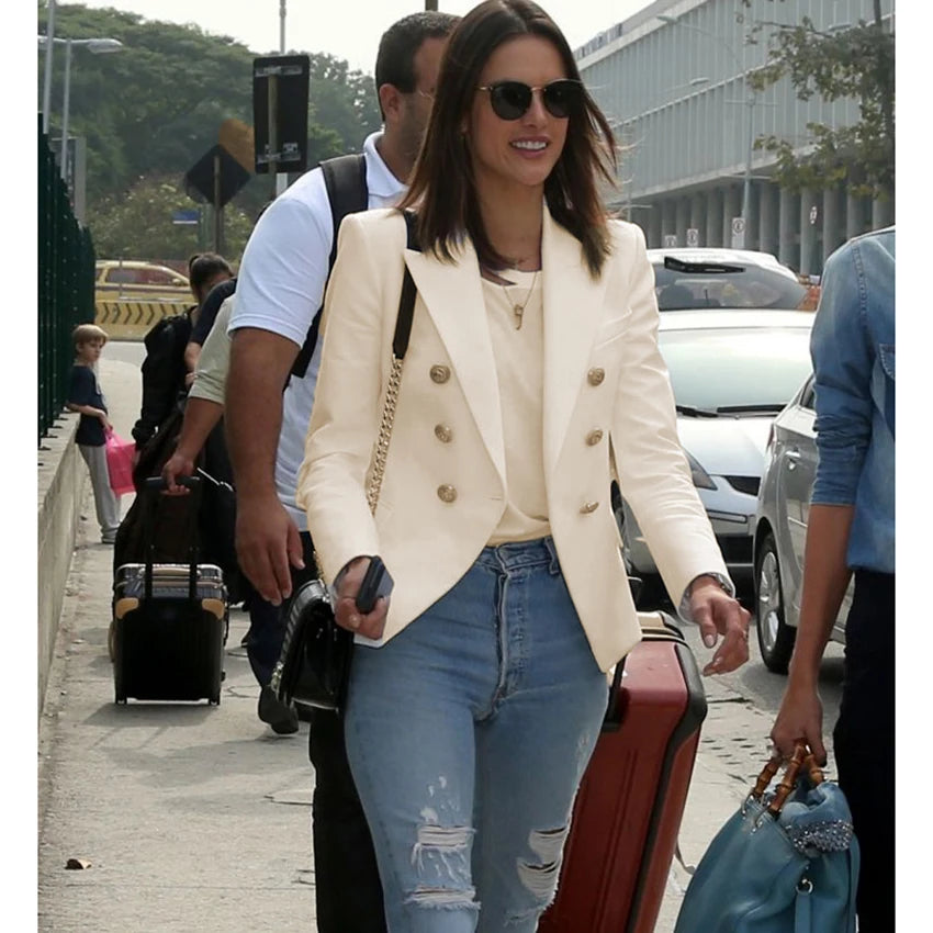 HÖCHSTE QUALITÄT Neue Mode 2026 Designer-Jacke Damen Klassischer Doppelreihiger Blazer mit Metall-Löwenknöpfen Größe S-5XL