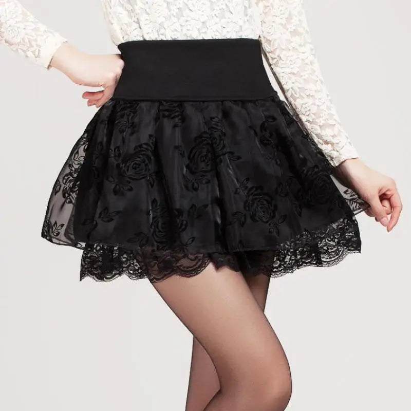 Zuolunouba Sommer Schlank Adrette Rock Frauen Blume Bogen Mini Tutu Stil Elastizität Spitze Röcke Shorts Dame Hohe Taille Student