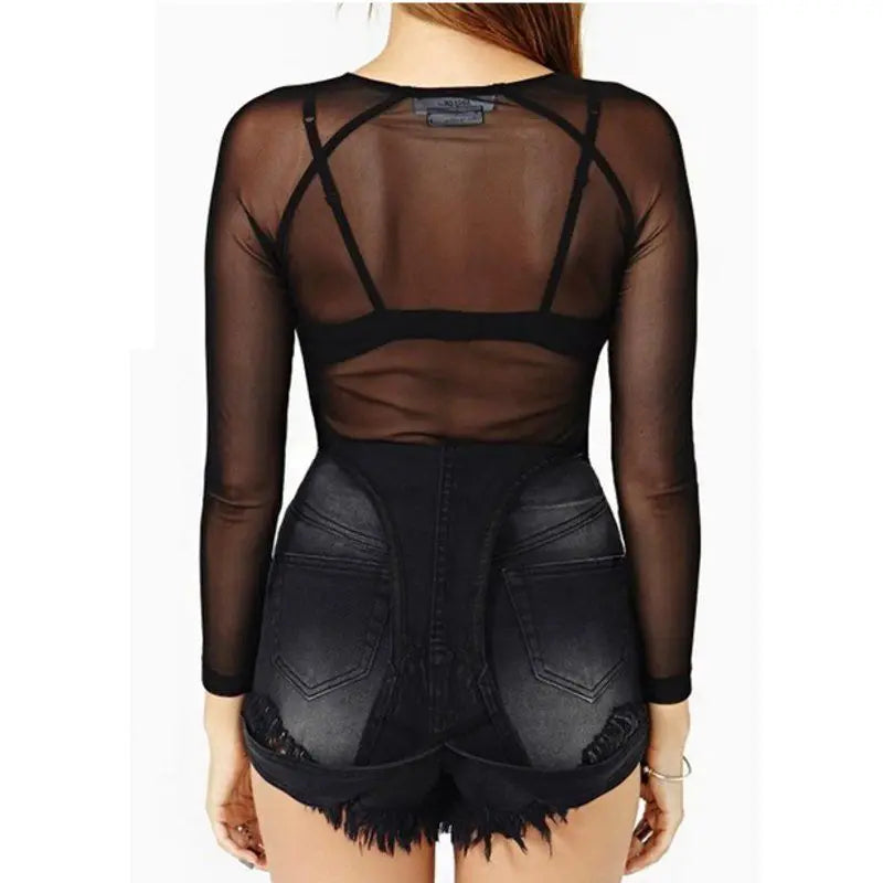 Heiße Neue 2025, Frühling Sommer Frauen Langarm Sexy Schwarz Mesh Top T Shirts Transparent Punk Club Streetwear T-shirts Strand Tops