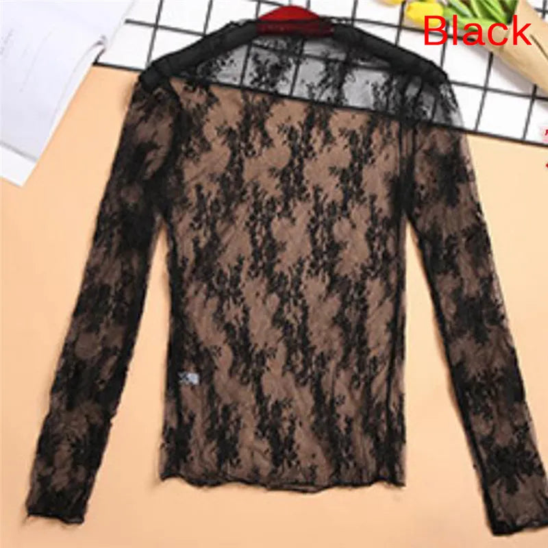 Sexy Mesh Tops Harajuku Sehen Durch T Hemd Aushöhlen Transparent Langarm Unterhemd Basis Netto Tops Club Herz Stern