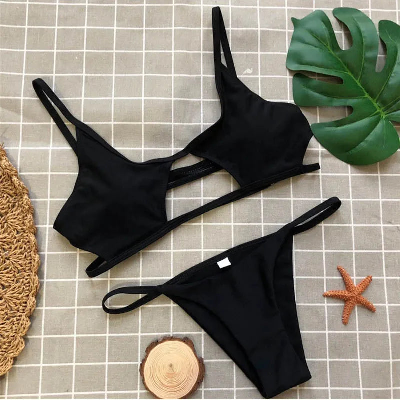 Ausgehöhltes rotes sexy Bikini-Set für Damen, String-Badeanzug, Push-Up-Bademode, 2025, gebundener Tanga, brasilianischer Bikini-Badeanzug, Badebekleidung
