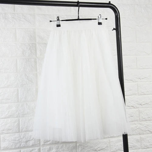 TingYiLi 4-lagiger Tüllrock für Damen, Schwarz, Grau, Weiß, Tüllrock für Erwachsene, elastisch, hohe Taille, plissierter Midirock