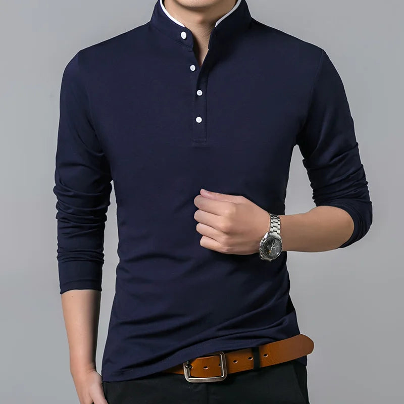 Heißer Verkauf 2026 Frühling Herren T-shirt Langarm Stehen Grund Solide Bluse T Shirt Top Casual Baumwolle T-shirt Männer Unterhemd