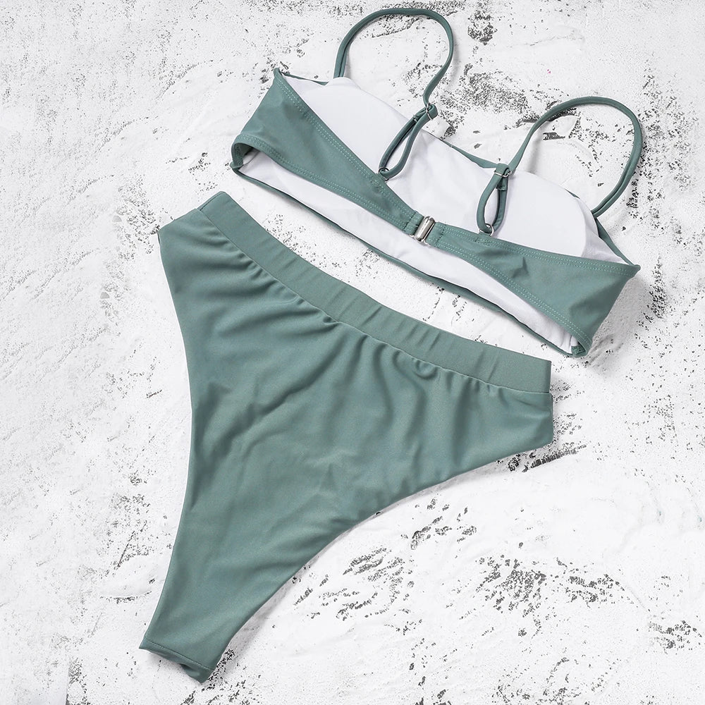 ZTVitality Sexy Bikinis Solide Push Up Bikini Biquini Mujer 2021 Heißer Verkauf Gepolsterte Bh Riemen Hohe Taille Badeanzug Bademode Frauen Druck Biquini S-XL