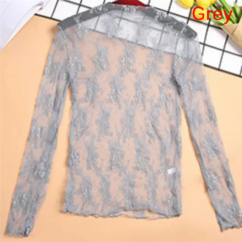 Sexy Mesh Tops Harajuku Sehen Durch T Hemd Aushöhlen Transparent Langarm Unterhemd Basis Netto Tops Club Herz Stern