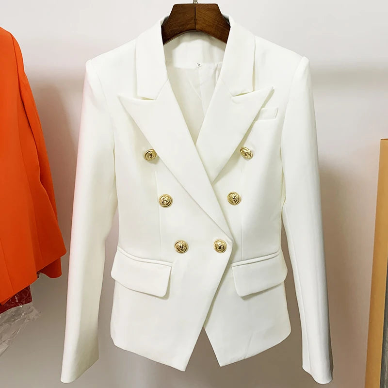 HÖCHSTE QUALITÄT Neue Mode 2026 Designer-Jacke Damen Klassischer Doppelreihiger Blazer mit Metall-Löwenknöpfen Größe S-5XL