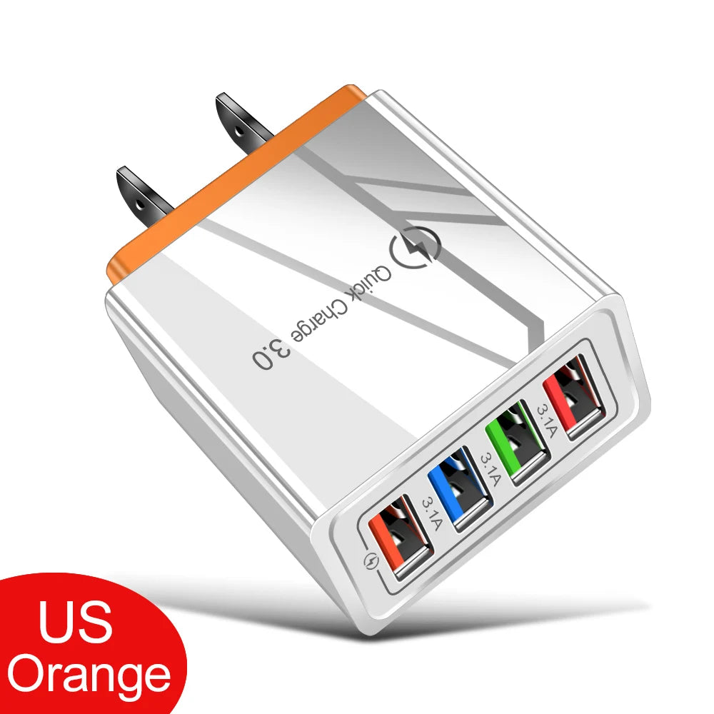 3A USB Ladegerät 4 Port USB Quick Charge 3,0 EU UNS Stecker Handy Ladegerät Wand Adapter Tragbare Schnelle Lade für iPhone 16 Pro