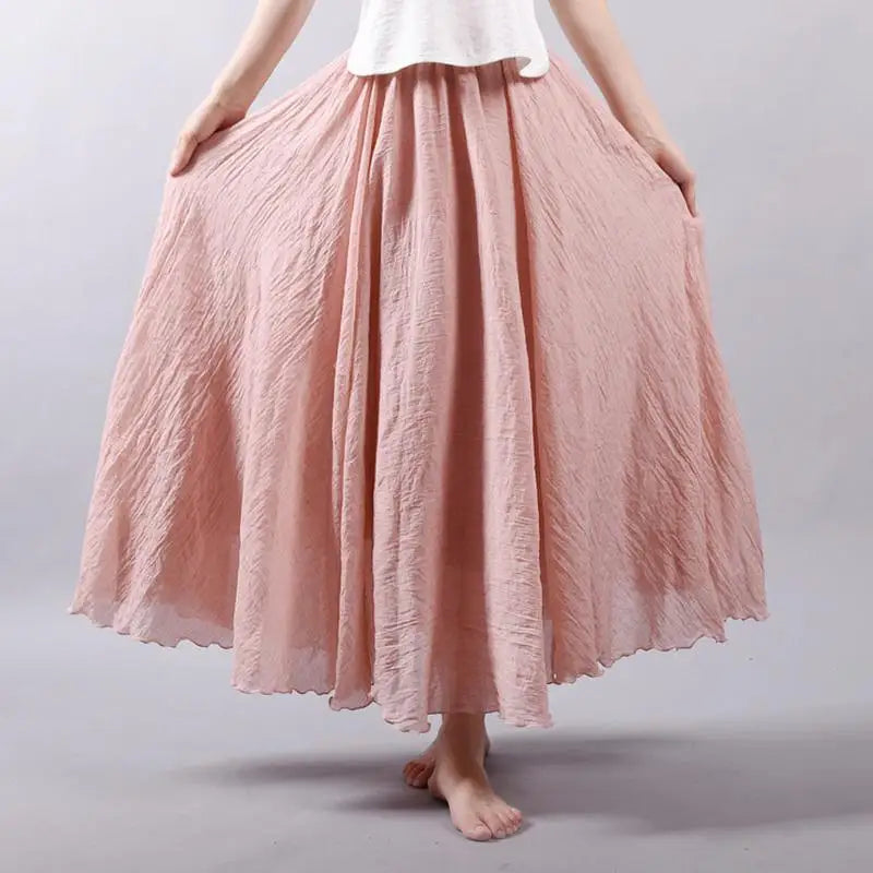 Frauen Elegante Hohe Taille Leinen Maxi Rock 2023 Sommer Damen Casual Elastische Taille 2 Schichten Röcke saia feminina 20 Farben SK53